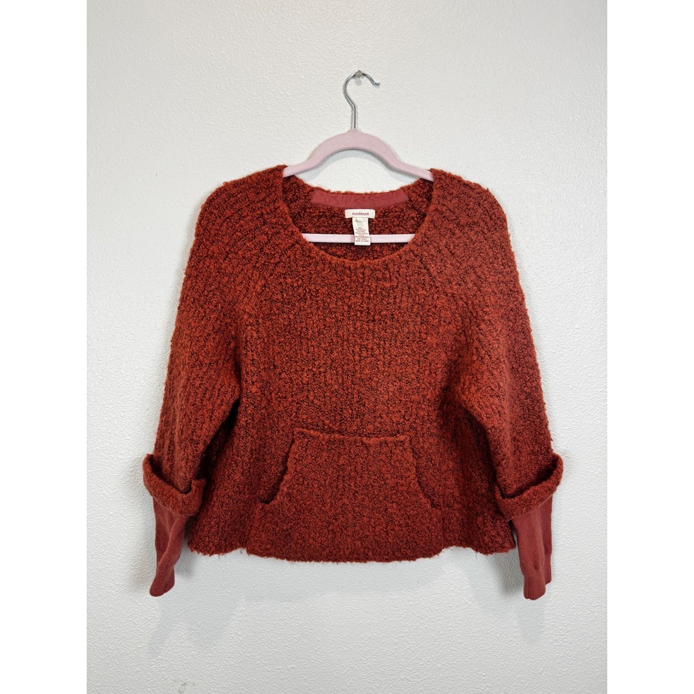Sundance Sweater Womens S Rust Boucle Wool Blend Kangaroo Pocket Pullover Boho
